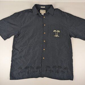 Men's Casual Button Down Shirt - Dark Gray with Palm Tree Design